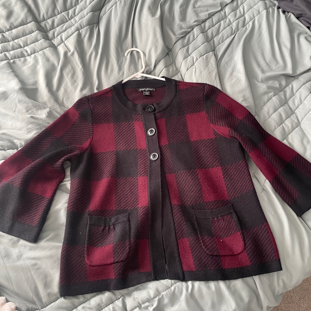 Designers Originals Womens Black and Burgundy Cardigan size L